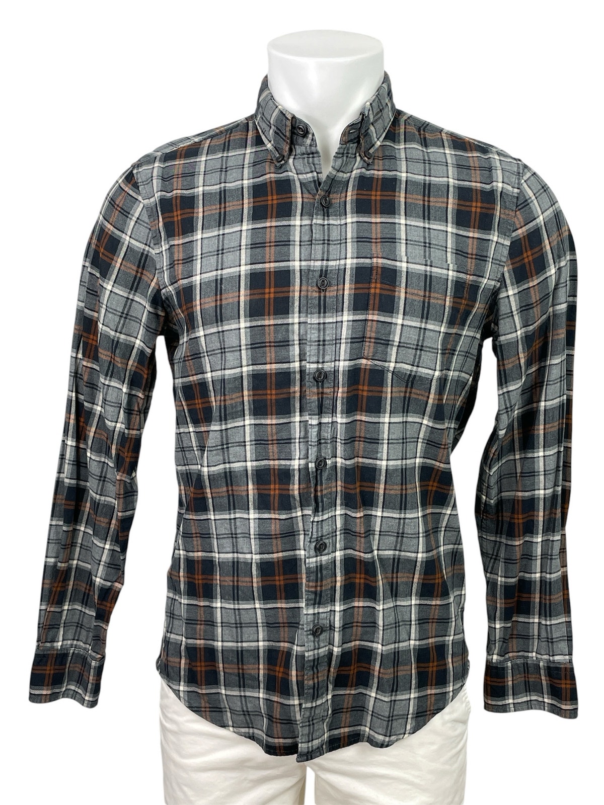 American Eagle Outfitters Men's Black Gray Long Sleeve Plaid Button Up Shirt S